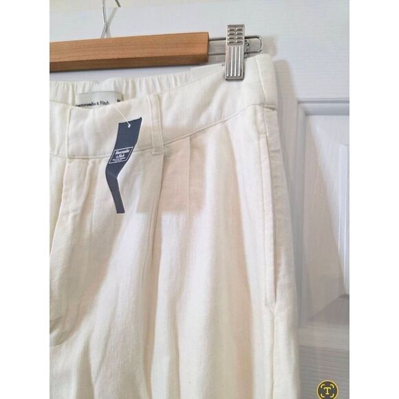 Abercrombie & Fitch Pants Size M  Ivory Tailored Wide Leg Pleated Linen Blend NW - Picture 4 of 8